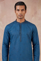 Blue Silk Blend Embroidered Straight Kurta MKU2290