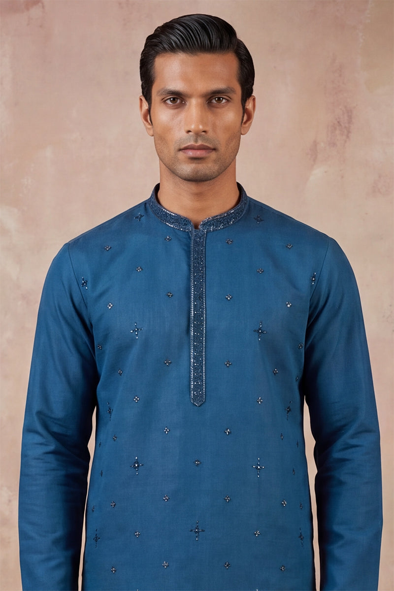 Blue Silk Blend Embroidered Straight Kurta MKU2290