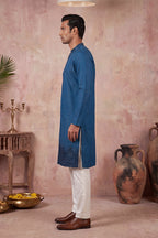 Blue Silk Blend Embroidered Straight Kurta Sets MKSET2290