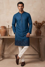 Blue Silk Blend Embroidered Straight Kurta MKU2290