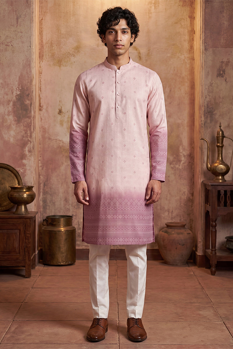Pink Silk Blend Woven Design Indian Wear for Men MKU2347 | DesiQlo