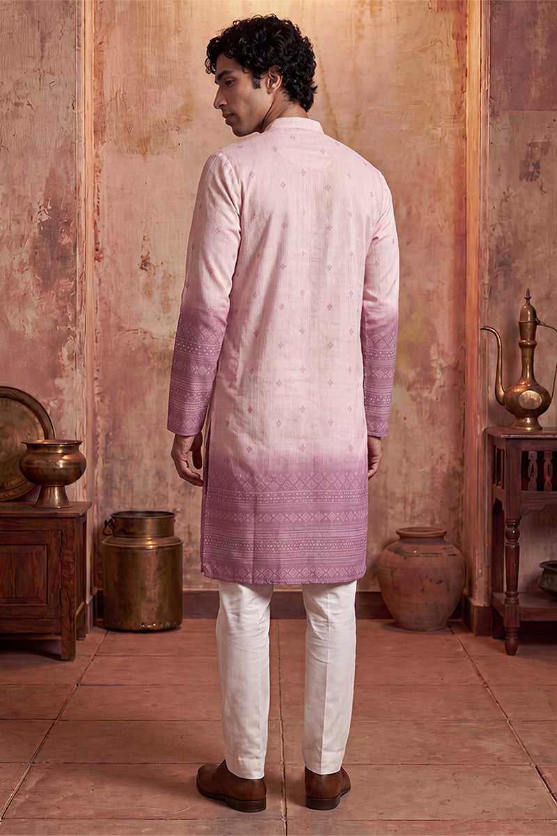 Pink Silk Blend Woven Design Calf Length Straight Regular Kurta With Trouser MKSET2347