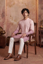 Pink Silk Blend Woven Design Calf Length Straight Regular Kurta MKU2347