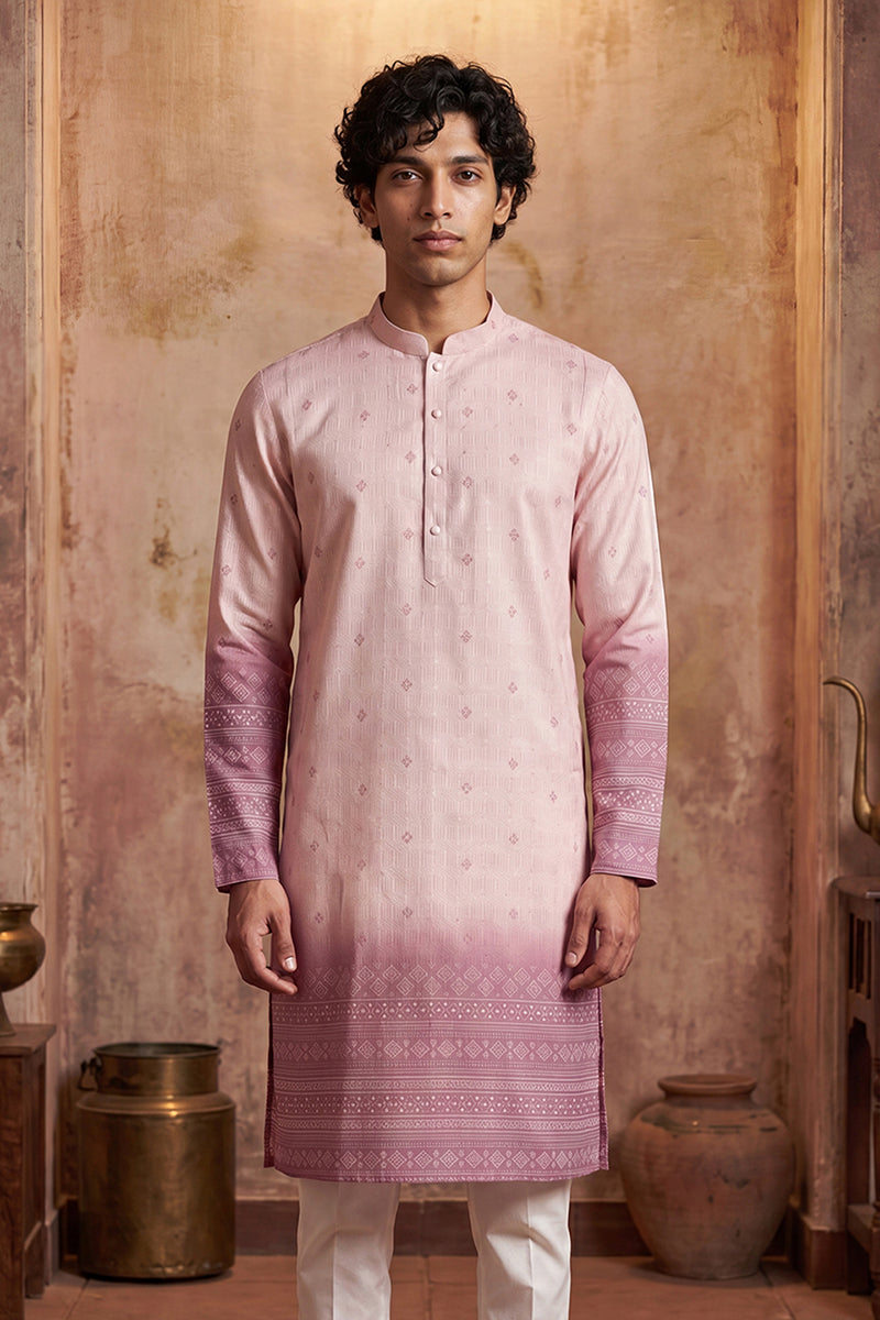 Pink Silk Blend Woven Design Indian Wear for Men MKU2347 | DesiQlo