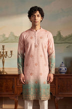 Peach Silk Blend Woven Design Calf Length Straight Regular Kurta MKU2348