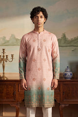 Peach Silk Blend Woven Design Calf Length Straight Regular Kurta MKU2348