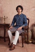 Blue Silk Blend Woven Design Calf Length Straight Regular Kurta With Trouser MKSET2356