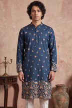 Blue Silk Blend Woven Design Calf Length Straight Regular Kurta MKU2356