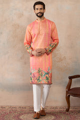 Orange Silk Blend Ethnic Motifs Printed Straight Kurta MKU2369