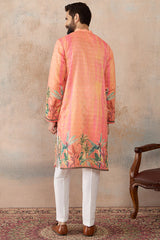 Orange Silk Blend Ethnic Motifs Printed Straight Kurta MKU2369