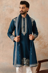 Blue Silk Blend Solid Embroidered Kurta & Trouser With Dupatta MKPD1011