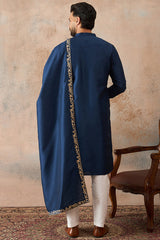 Blue Silk Blend Solid Embroidered Kurta & Trouser With Dupatta MKPD1020