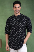 Black Cotton Bandhani Printed Straight Short Kurta For Men MSKU1001BLK