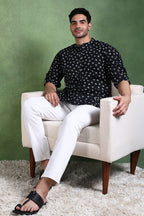 Black Cotton Bandhani Printed Straight Short Kurta For Men MSKU1001BLK