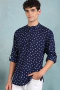 Blue Cotton Bandhani Printed Straight Short Kurta For Men MSKU1001BLU