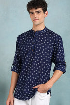 Blue Cotton Bandhani Printed Straight Short Kurta For Men MSKU1001BLU