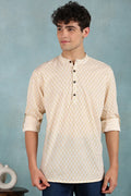 Off White Cotton Geometric Printed Straight Short Kurta For Men MSKU1007WHT