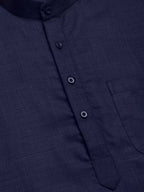 Men's Navy Cotton Solid Kurta Payjama Sets