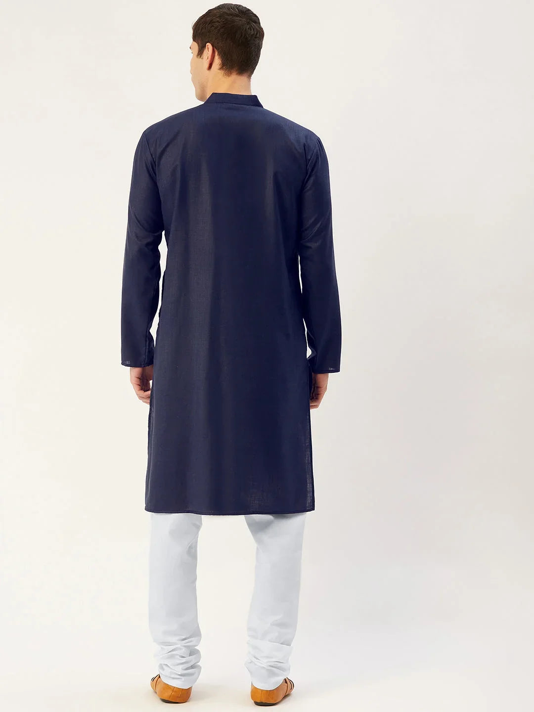 Men's Navy Cotton Solid Kurta Payjama Sets
