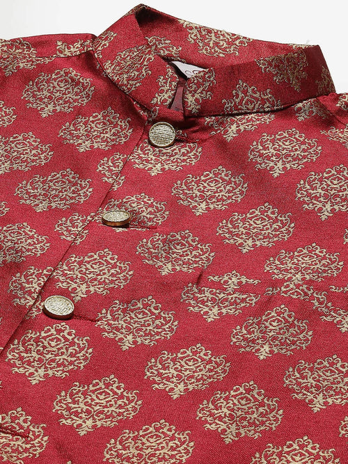Men's Maroon Dark Printed Nehru Jacket