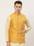 Men's Mustard Printed Assorted Nehru Jacket