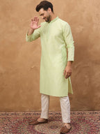 Men Green Silk Blend Solid Embroidered Straight Kurta With Pant Set-MKSET1451