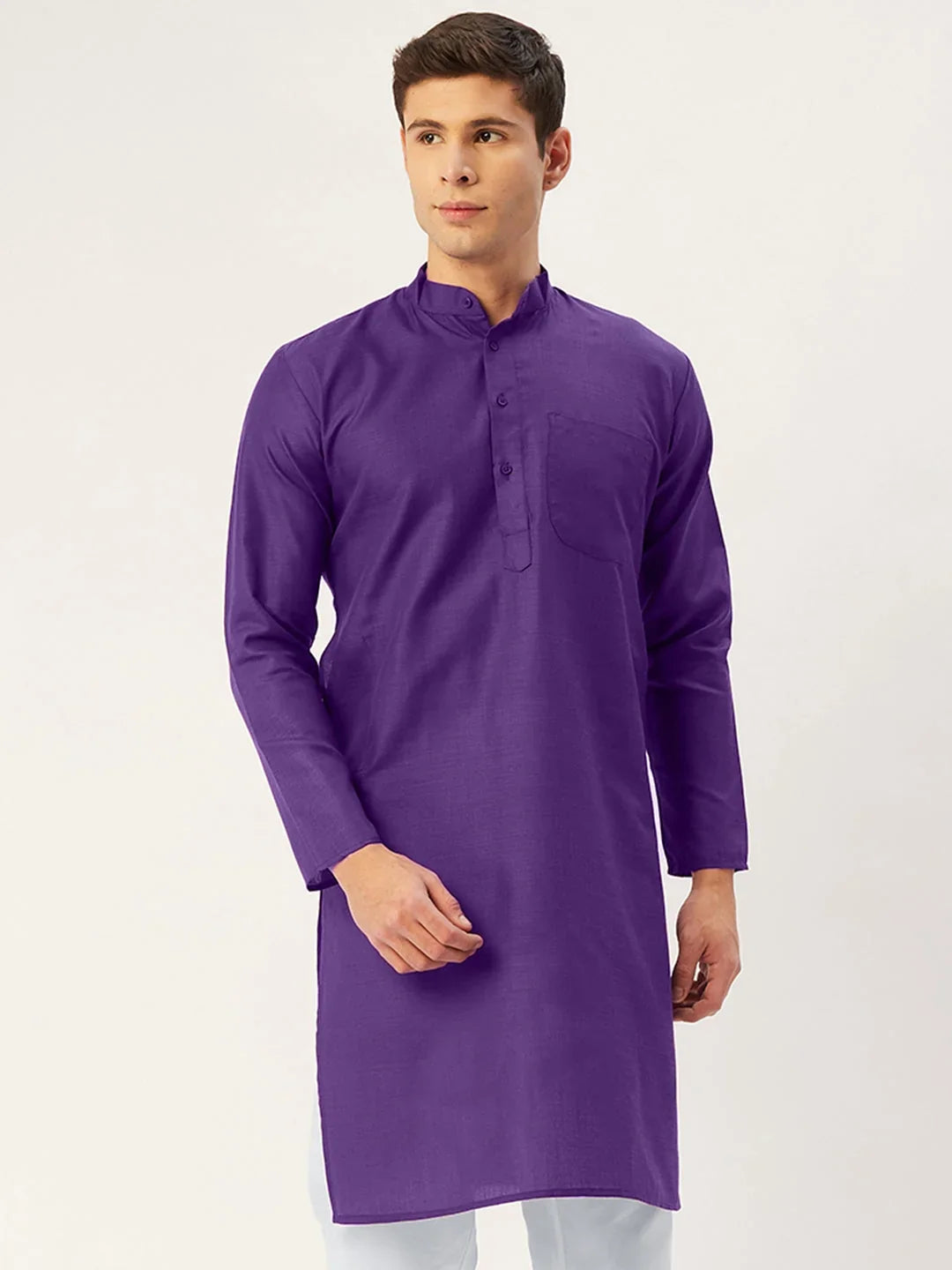 Men's Purple Cotton Solid Kurta Only