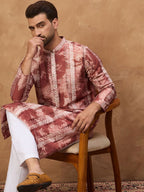 Men Brown Silk Blend Shibori Embroidered Straight Kurta With Pant Set-MKSET1539