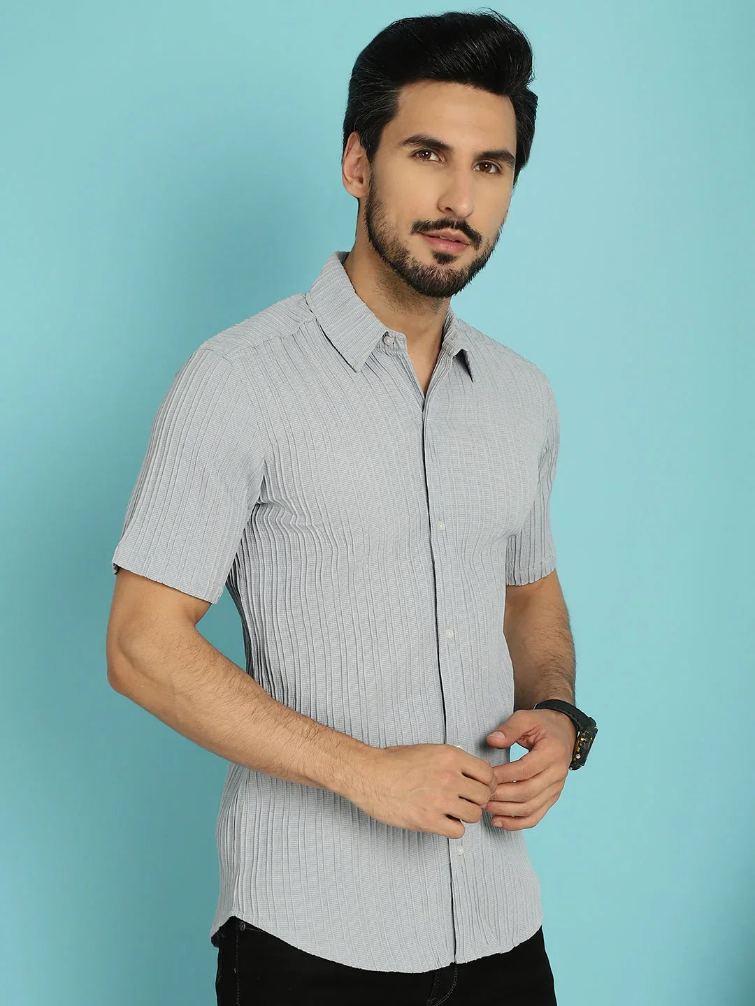 Grey Cotton Solid Shirts SF_899Light-Grey | DesiQlo