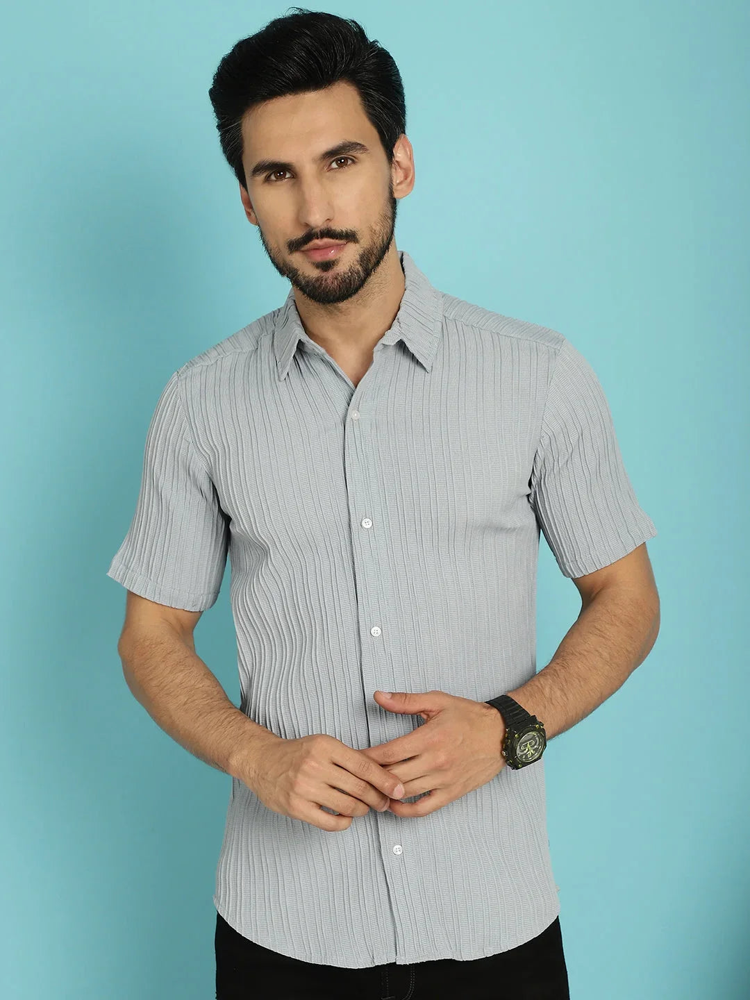 Grey Cotton Solid Shirts SF_899Light-Grey | DesiQlo