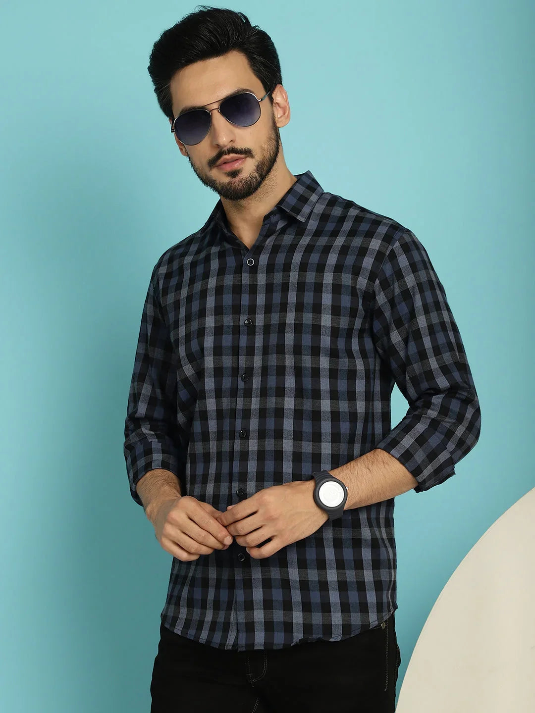 Blue Cotton Solid Shirts SF_900Navy | DesiQlo
