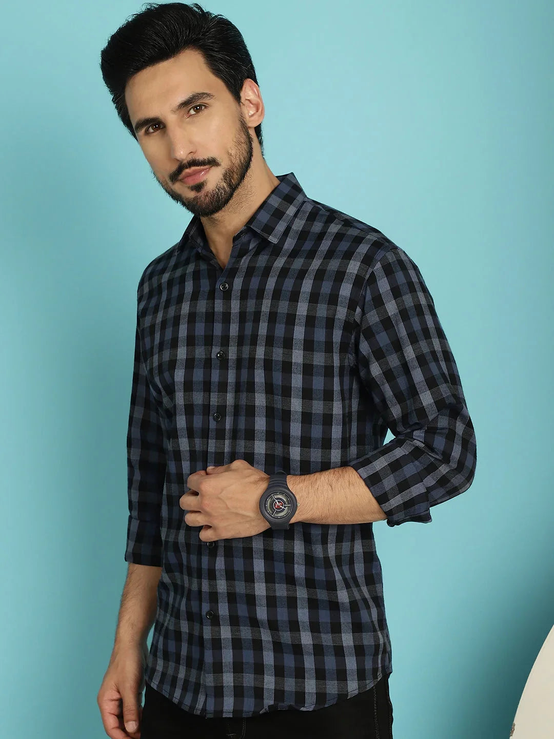 Blue Cotton Solid Shirts SF_900Navy | DesiQlo