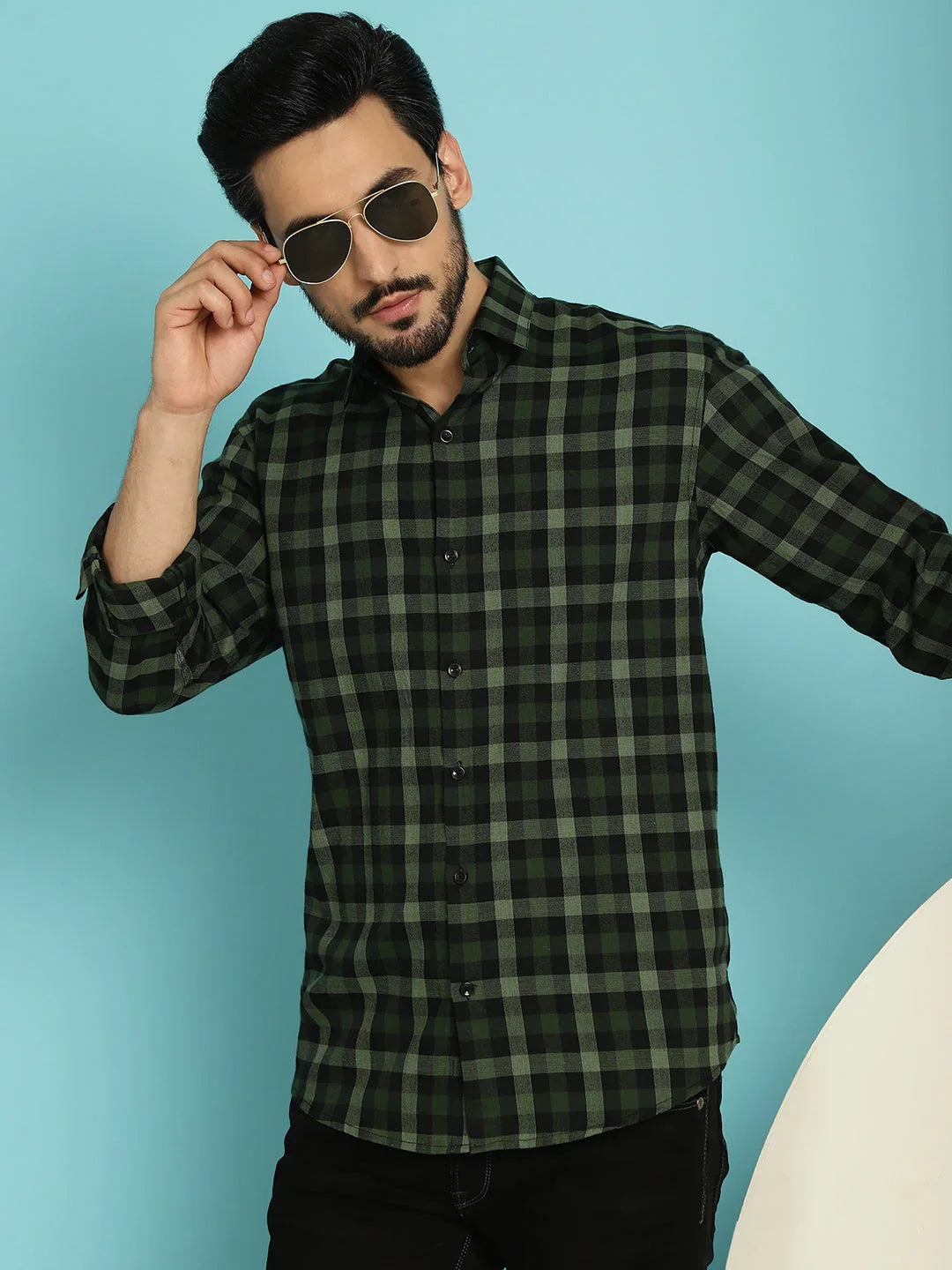 Green Cotton Solid Shirts SF_900Olive | DesiQlo