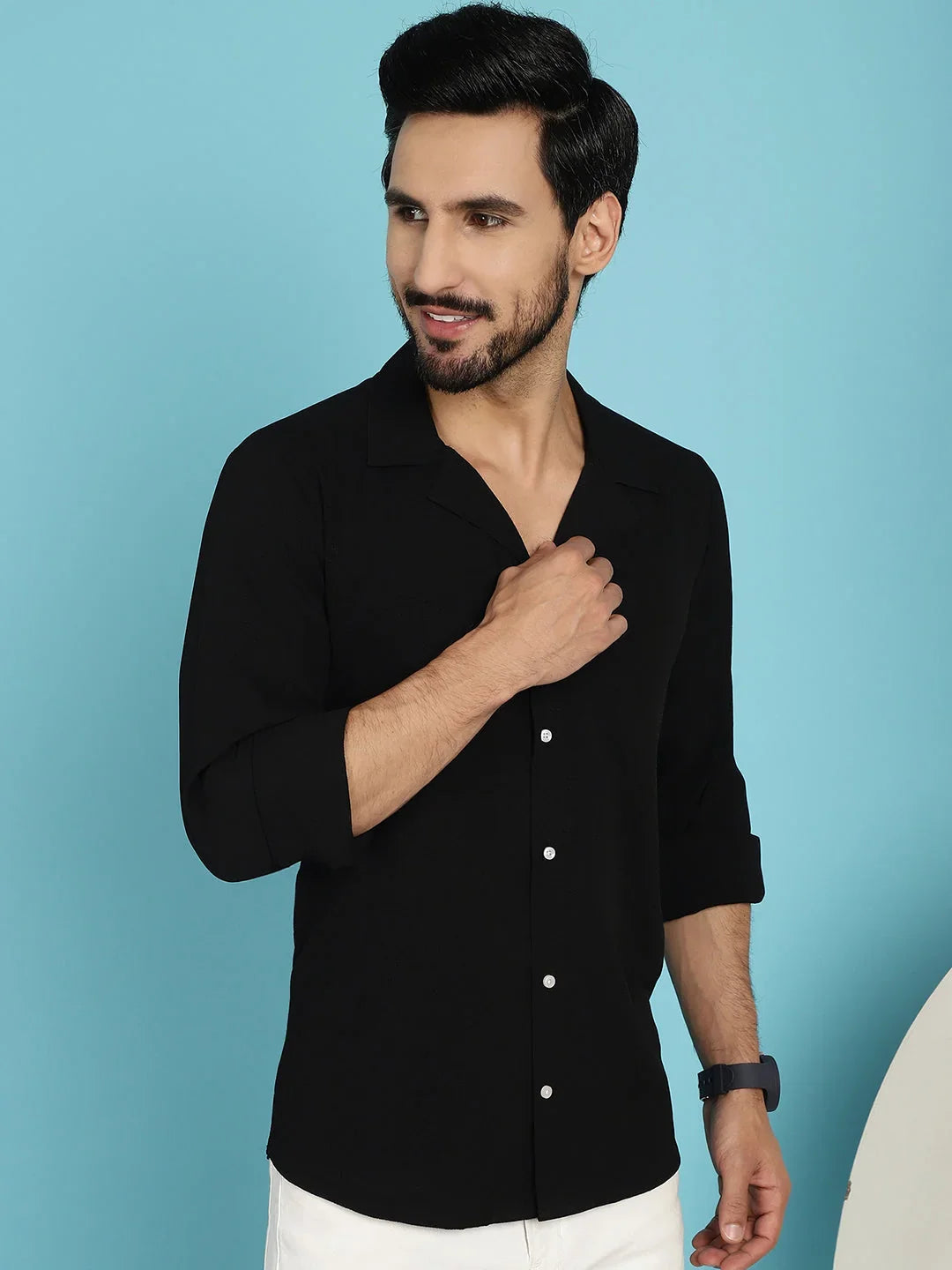 Black Cotton Solid Shirts SF_904Black | DesiQlo