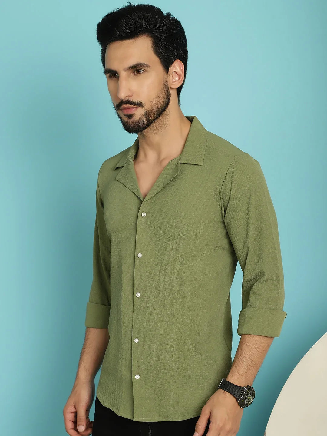 Green Cotton Solid Shirts SF_904Olive | DesiQlo