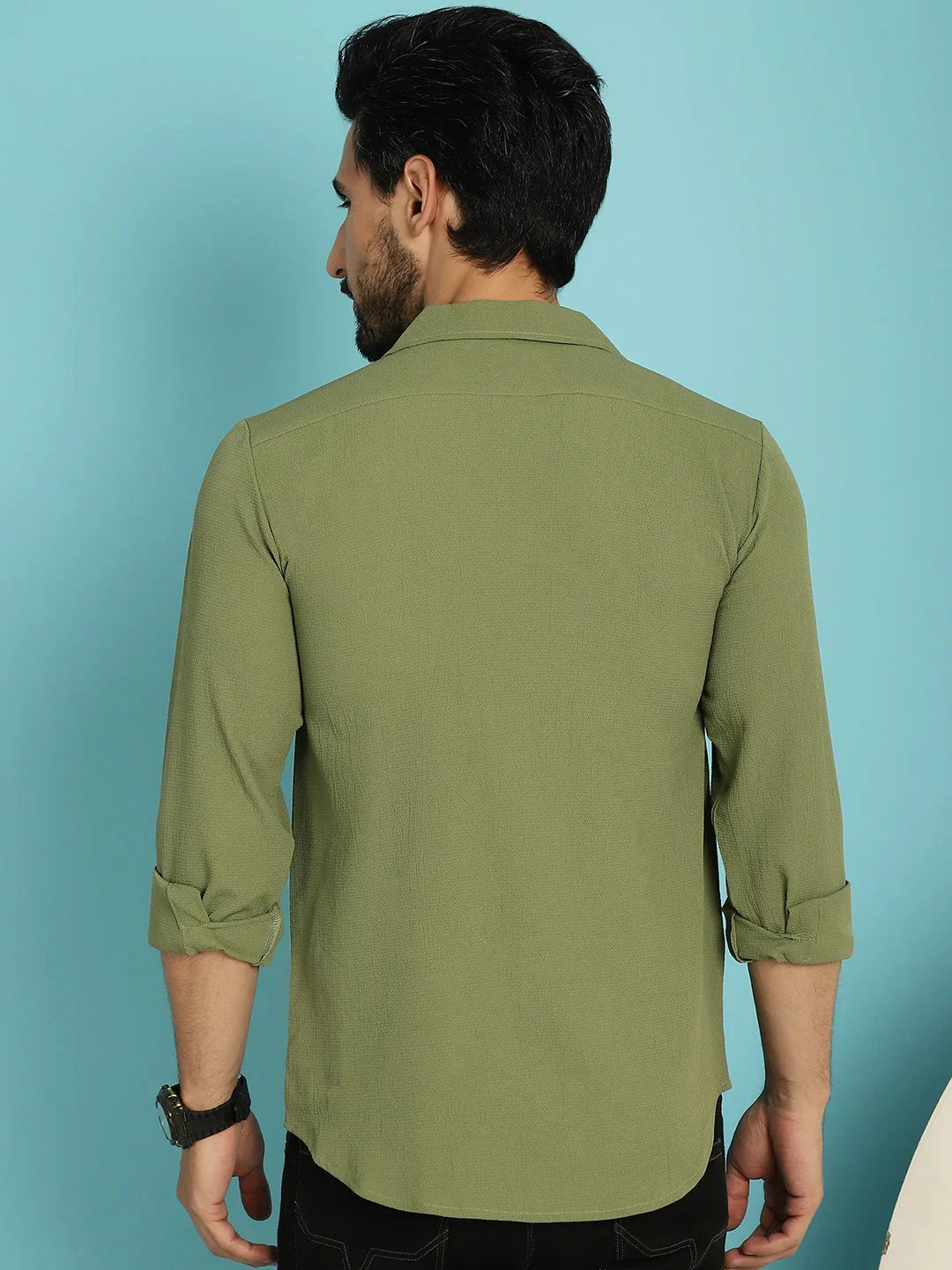 Green Cotton Solid Shirts SF_904Olive | DesiQlo