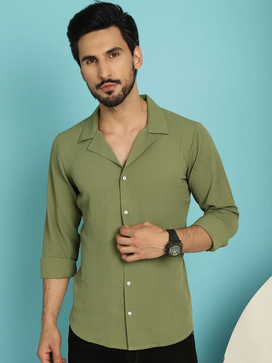 Green Cotton Solid Shirts SF_904Olive | DesiQlo