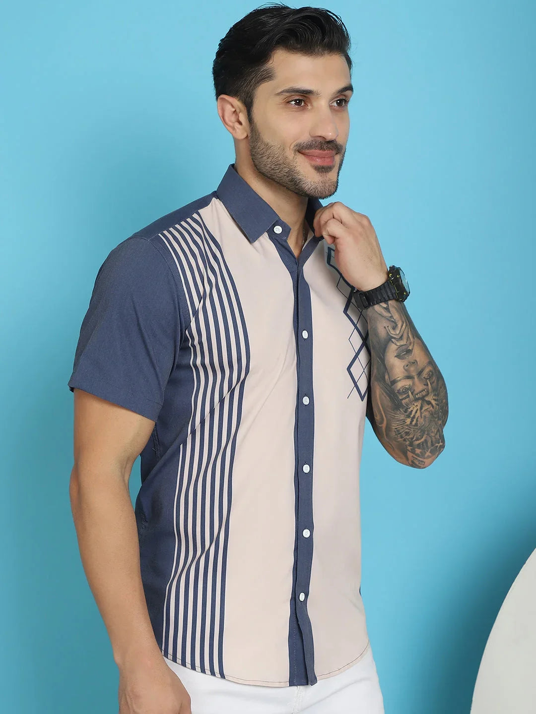 Printed Half Sleeve Lycra Shirt for Men-Styled