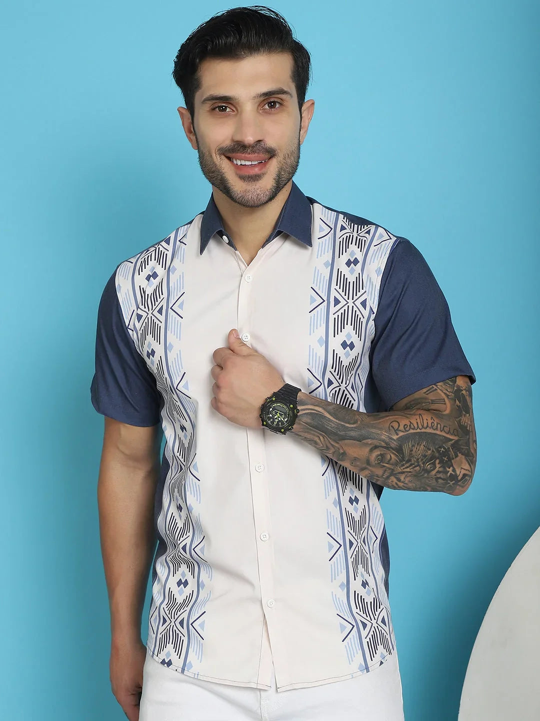 Printed Half Styled Sleeve Lycra Shirt for Men