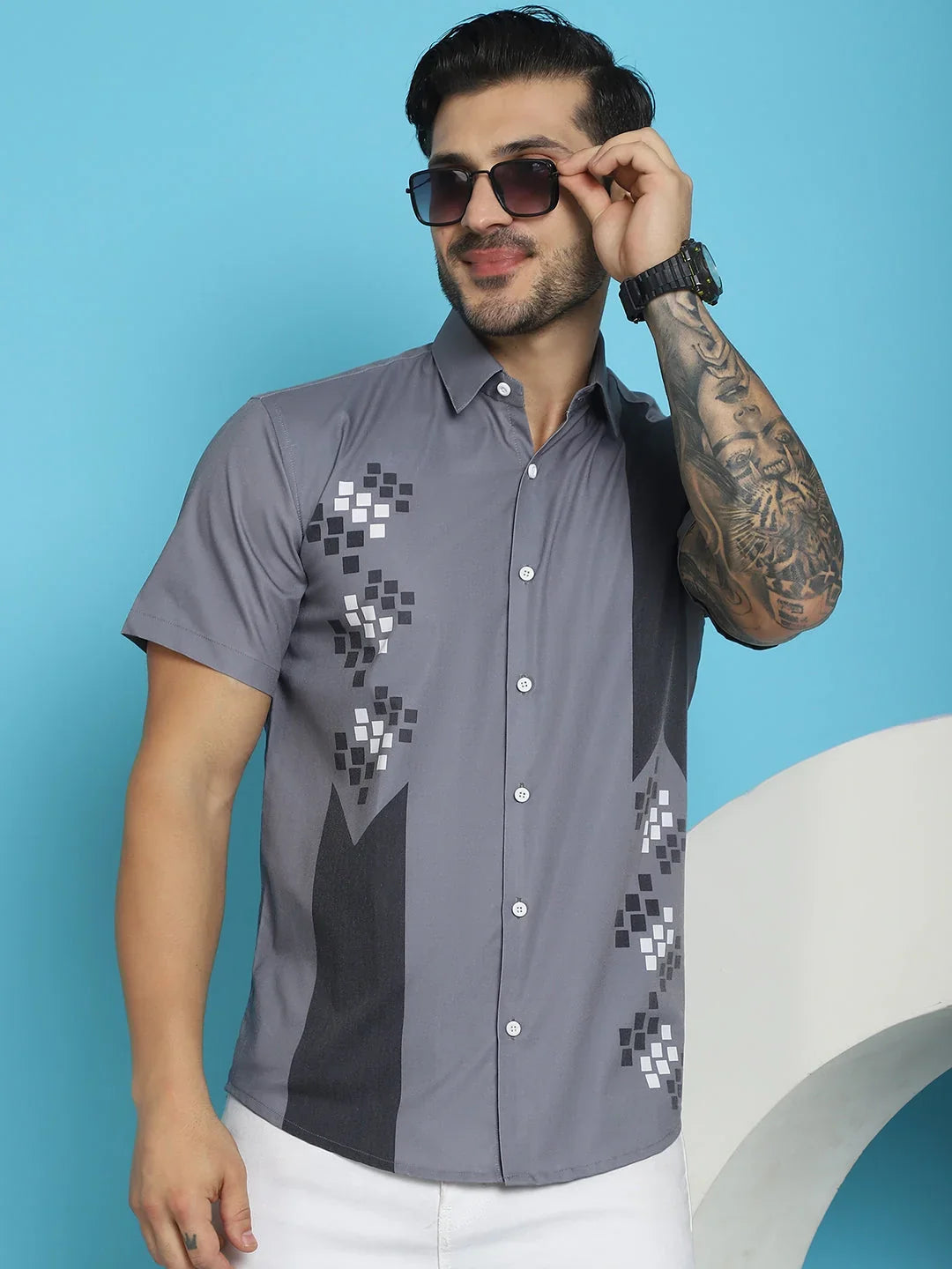 Grey Cotton Solid Shirts SF_918Grey | DesiQlo