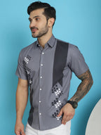 Printed Half Sleeve Lycra Shirt for Men-SF-918Grey