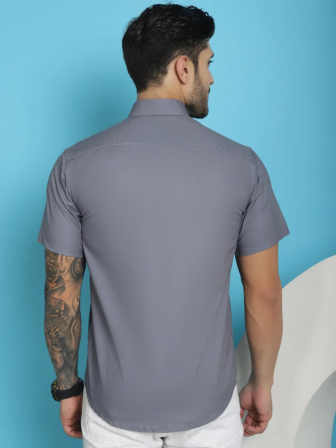 Printed Half Sleeve Lycra Shirt for Men-SF-918Grey