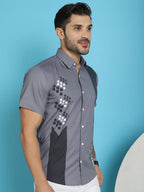 Printed Half Sleeve Lycra Shirt for Men-SF-918Grey