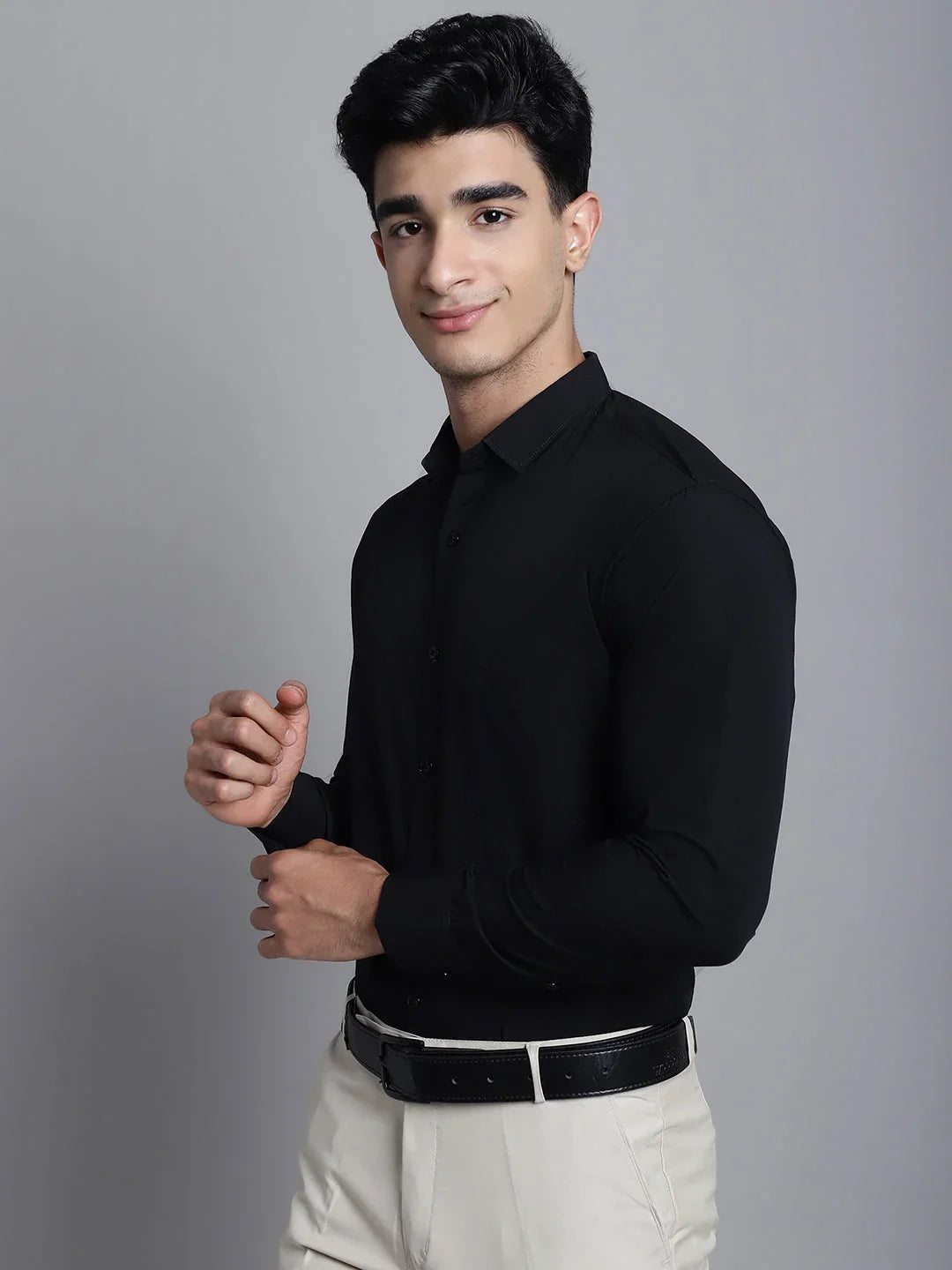 Black Cotton Solid Shirts SF_361Black | DesiQlo
