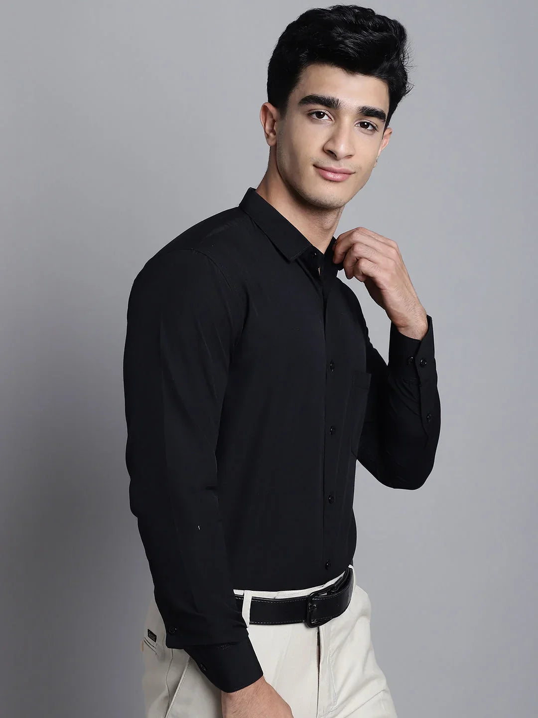 Black Cotton Solid Shirts SF_361Black | DesiQlo