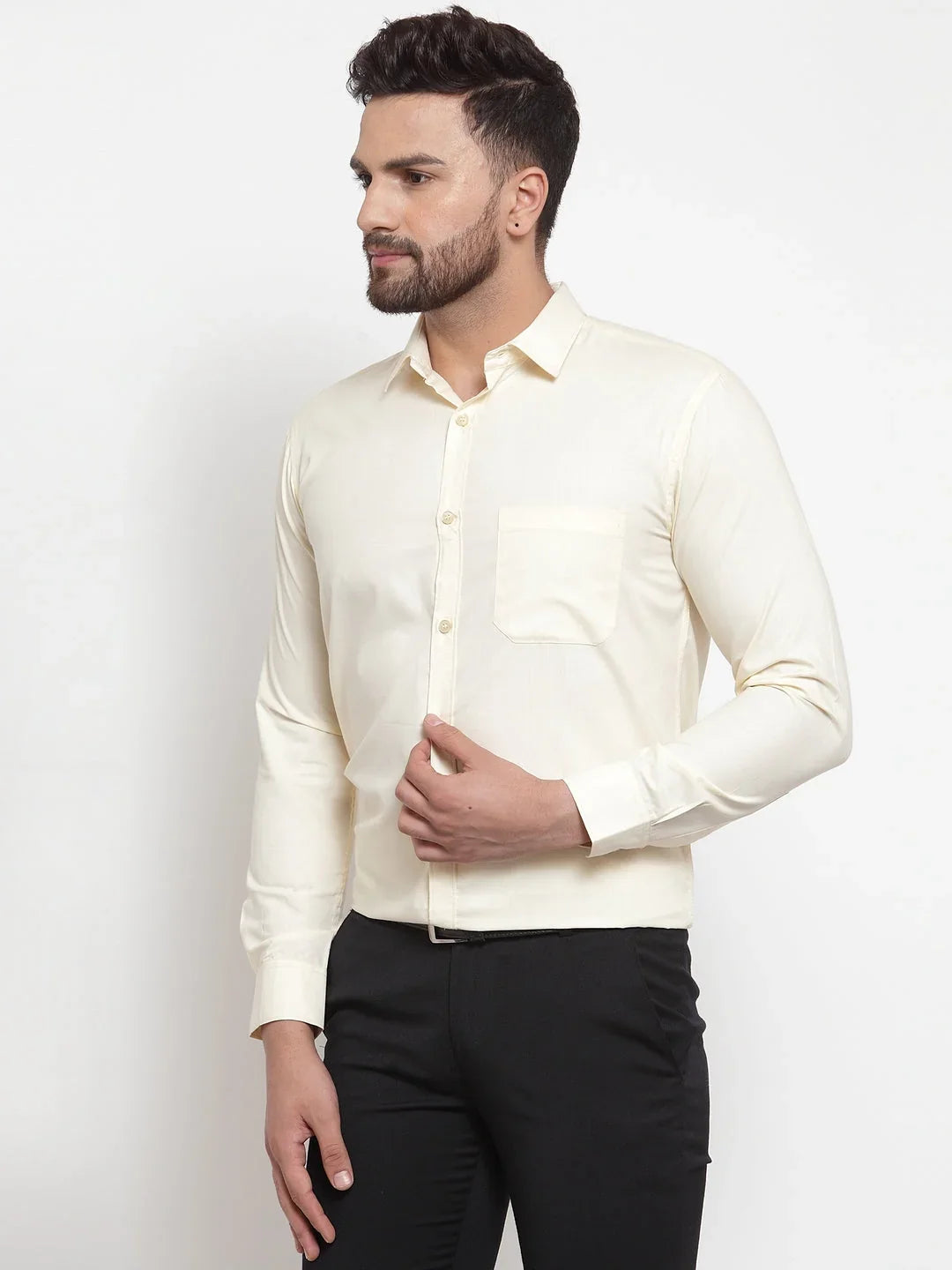Cream Cotton Solid Shirts SF_361Cream | DesiQlo