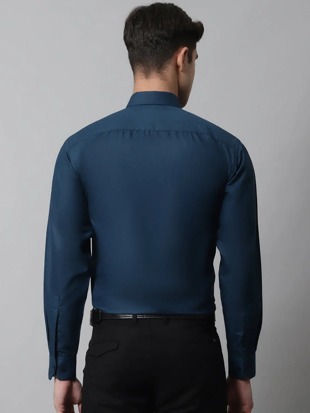 Indian Needle Men's Cotton Solid Teal Blue Formal Shirt's