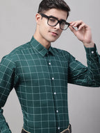 Men's Green Cotton Checked Formal Shirt-SF-742
