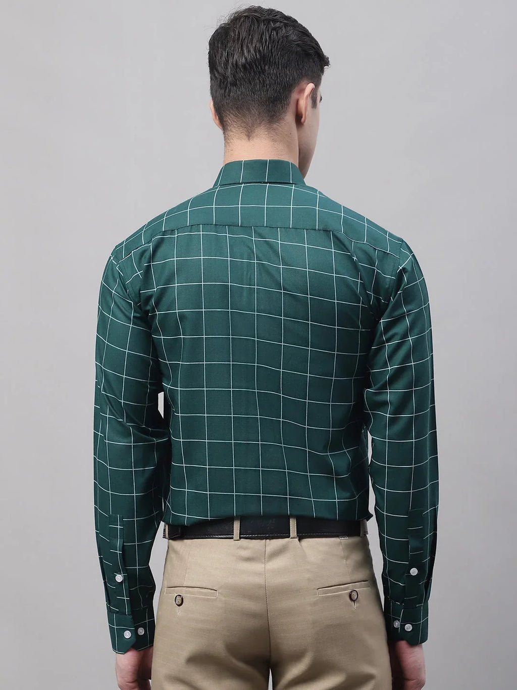Men's Green Cotton Checked Formal Shirt-SF-742