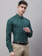 Men's Green Cotton Checked Formal Shirt-SF-742